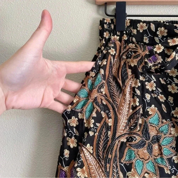 Warm Pickford Wide Leg Pants Boho Floral Paisely Black Purple Tan 100% Cotton 0 - Picture 6 of 12